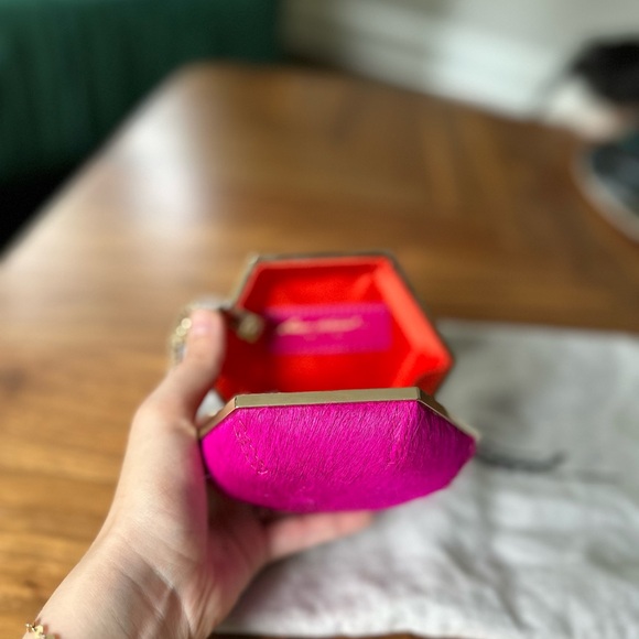 Brian Atwood Rare Neon Pink Geometric Runway Clutch Wristlet - Picture 9 of 12